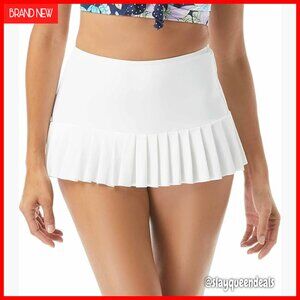 High Waisted Pleated Swim Skirt with Attached Bikini Bottom, Tummy Control